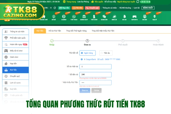 Tổng quan phương thức rút tiền TK88